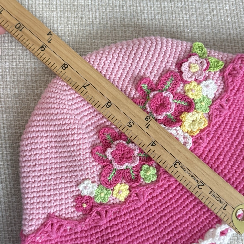 Hand & Heart Hand Crocheted Hat Pink Floral Spring Easter Toddler Girl‎ - Picture 7 of 7